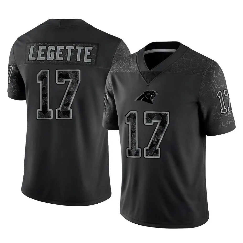 C.Panthers #17 Xavier Legette Player Black Limited Reflective Game Odoa Stitched Jerseys