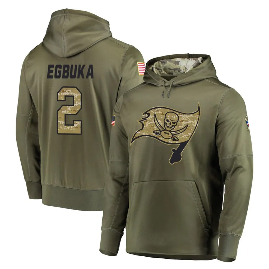 TB.Buccaneers #2 Emeka Egbuka Player Olive Salute to Service Pullover Hoodie Home Game Odoa Stitched Jerseys