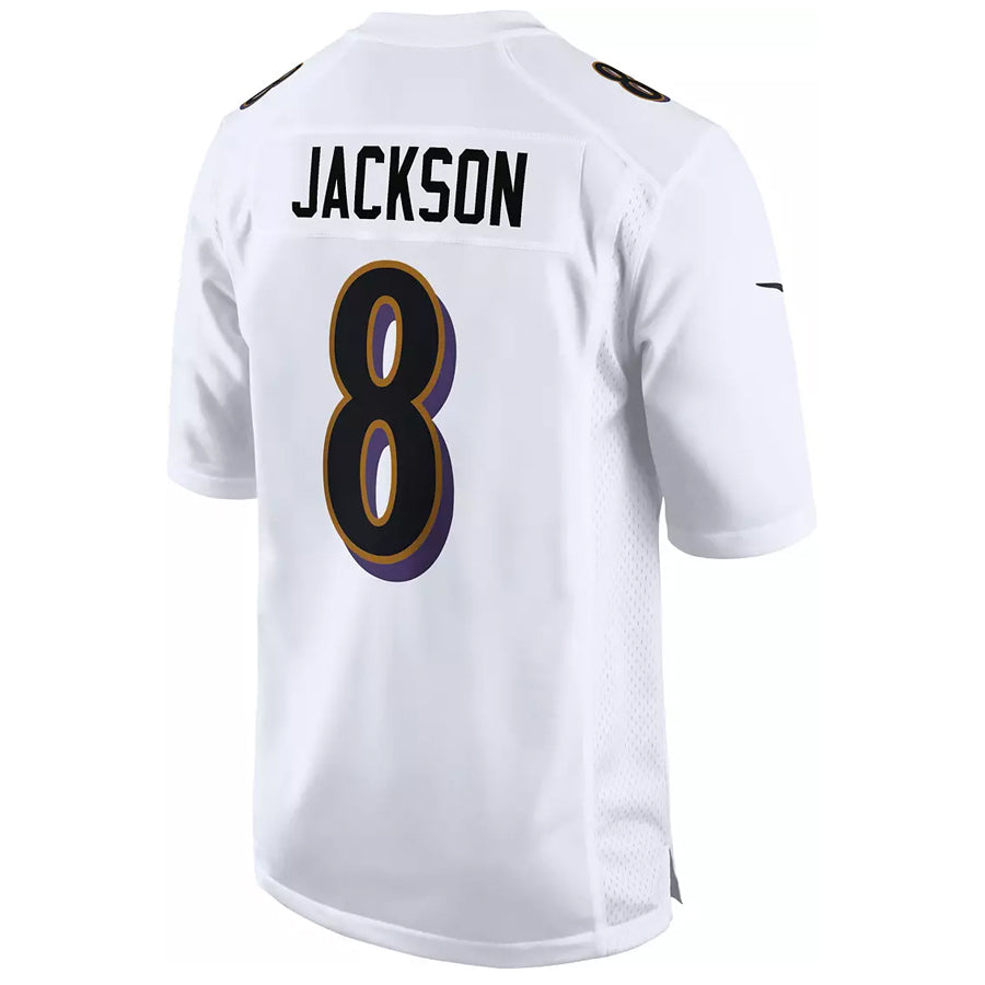 B.Ravens #8 Lamar Jackson Player White Fashion Replica Odoa Stitched Jerseys