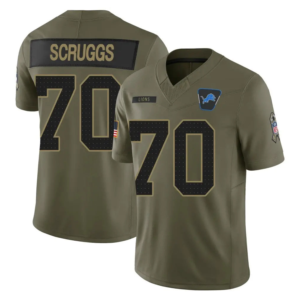 D.Lions #70 Juice Scruggs Player Olive 2025 Salute To Service Limited Home Game Odoa Stitched Jerseys