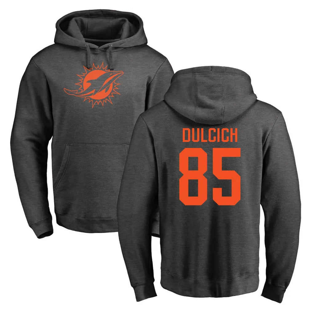 M.Dolphins #85 Greg Dulcich Player Darkgray Pullover Hoodies Limited Odoa Stitched Jerseys