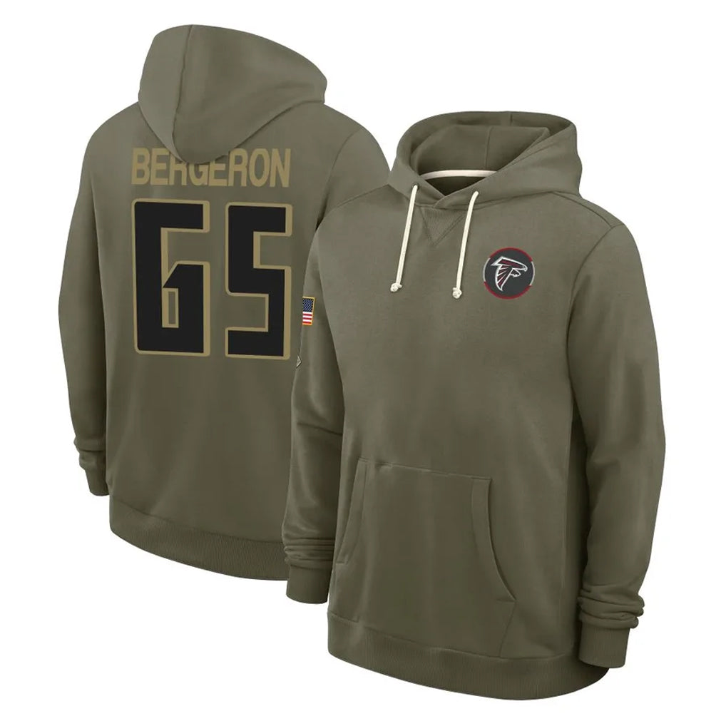 A.Falcons #65 Matthew Bergeron Player Olive 2025 Salute to Service Hoodies Odoa Stitched Jerseys
