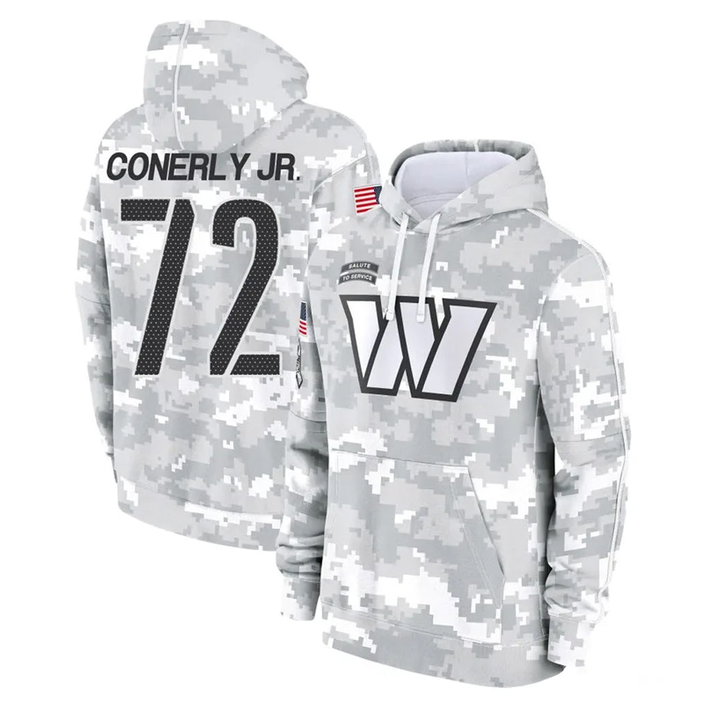W.Commanders #72 Josh Conerly Jr. Player Arctic Camo Limited Salute to Service Pullover Hoodies Game Odoa Stitched Jerseys