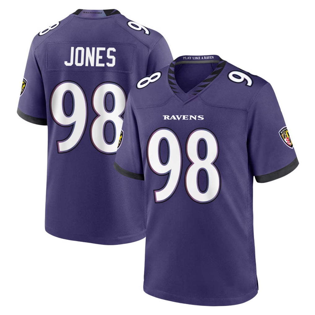 B.Ravens #98 Travis Jones Player Purple Limited Home Game Odoa Stitched Jerseys