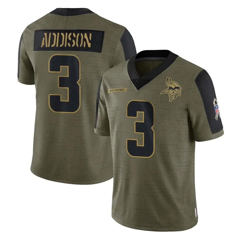 M.Vikings #3 Jordan Addison Player Olive Salute To Service Limited Game Odoa Stitched Jerseys