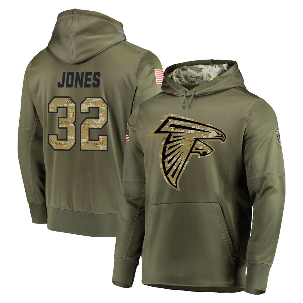 A.Falcons #32 Cash Jones Player Olive Salute to Service Hoodies Odoa Stitched Jerseys