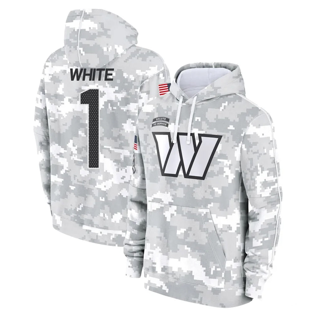 W.Commanders #1 Rachaad White Player Arctic Camo Limited Salute to Service Pullover Hoodies Game Odoa Stitched Jerseys