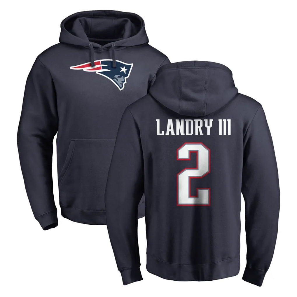 NE.Patriots #2 Harold Landry III Player Navy LOGO Pullover Hoodies Home Game Odoa Stitched Jerseys