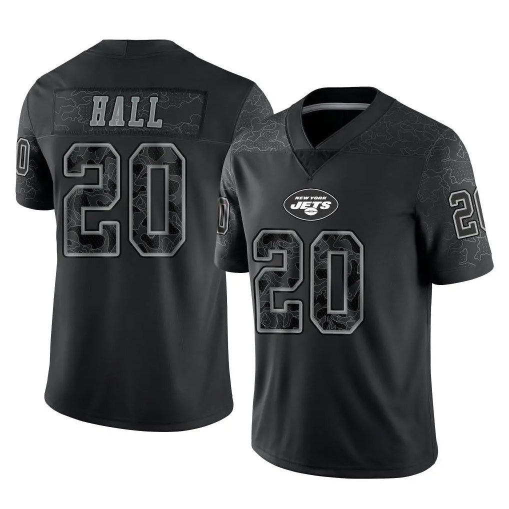 NY.Jets #20 Breece Hall Player Stealth Black Limited Reflective Home Game Odoa Stitched Jerseys