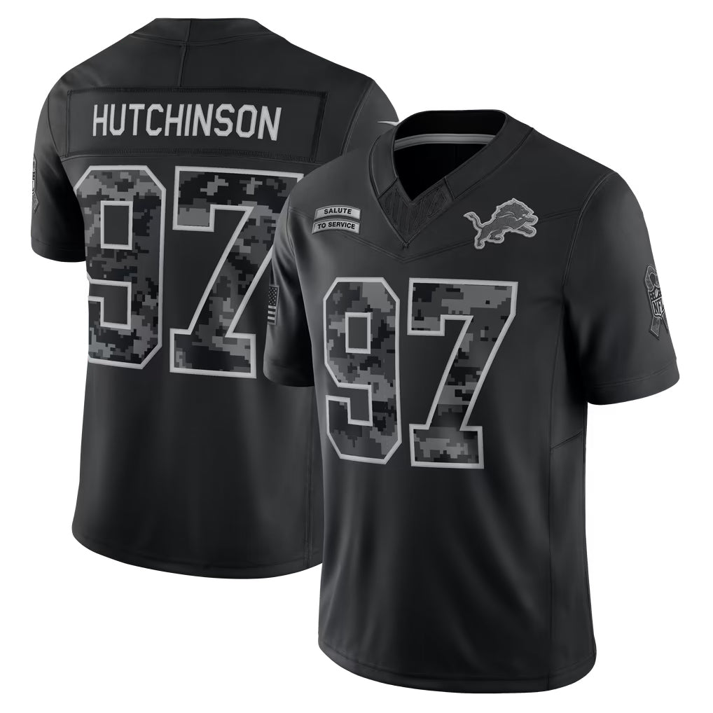 Odoa D.Lions #97 Aidan Hutchinson Player Black Limited 2026 Salute to Service Home Game Stitched Jerseys