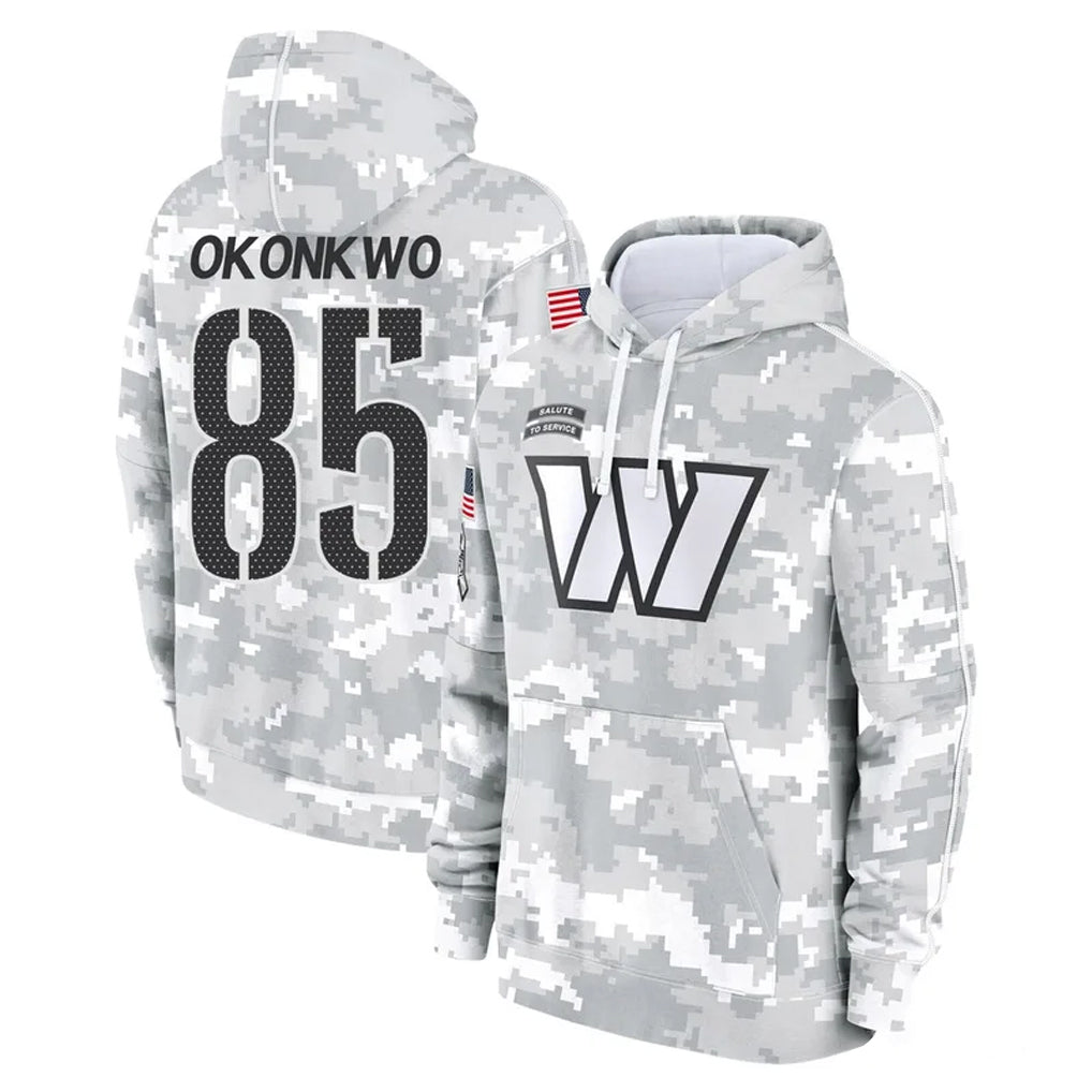 W.Commanders #85 Chig Okonkwo Player Arctic Camo Limited Salute to Service Pullover Hoodies Game Odoa Stitched Jerseys