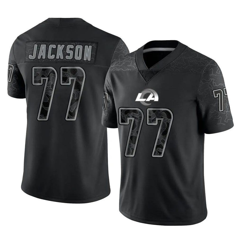 LA.Rams #77 Alaric Jackson Player Black Limited Reflective Home Game Odoa Stitched Jerseys