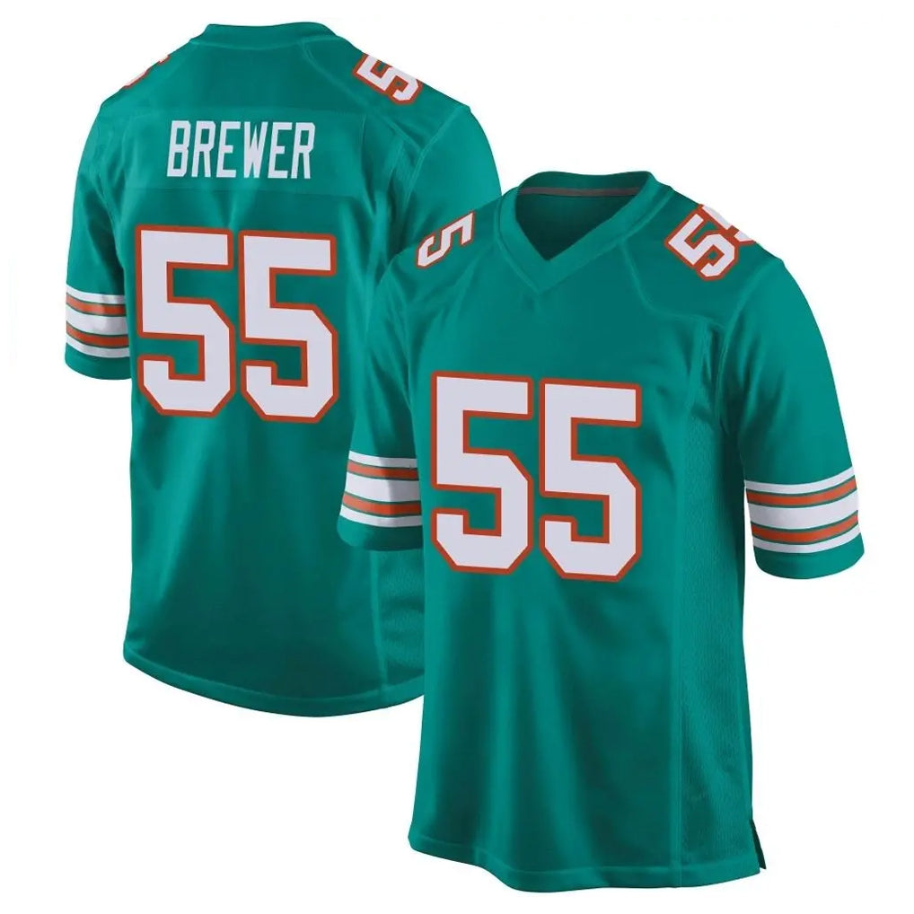 M.Dolphins #55 Aaron Brewer Player Aqua Alternate Home Game Odoa Stitched Jerseys