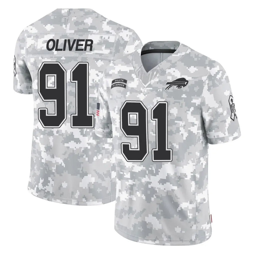 B.Bills #91 Ed Oliver Player Arctic Camo Salute to Service Limited Game Odoa Stitched Jerseys