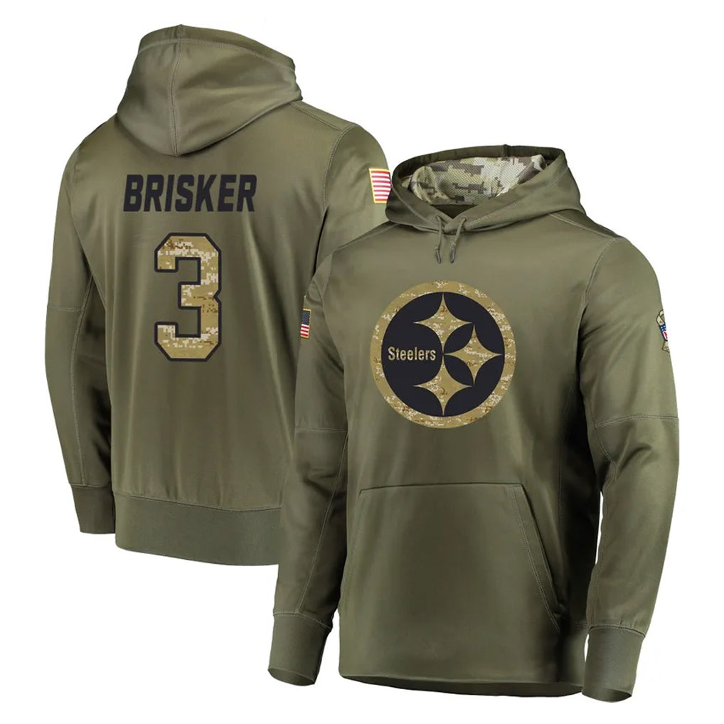 P.Steelers #3 Jaquan Brisker Player Olive Salute to Service Pullover Hoodie Home Game Odoa Stitched Jerseys