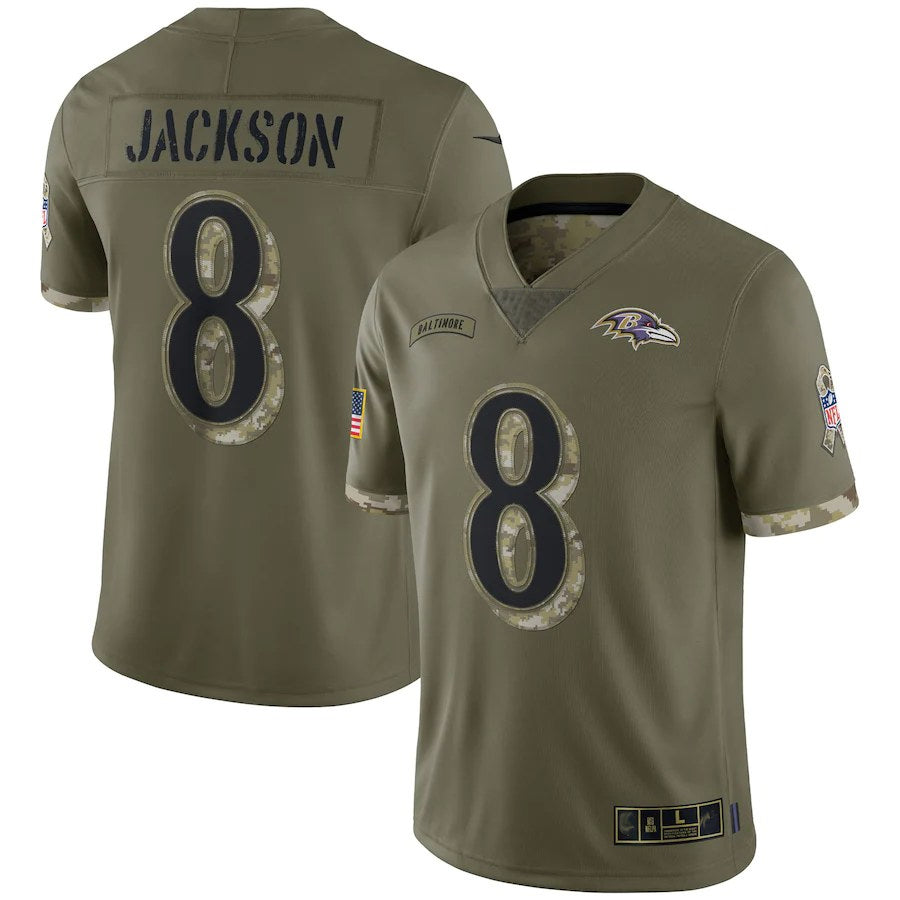 B.Ravens #8 Lamar Jackson Player Olive Salute To Service Odoa Stitched Jerseys