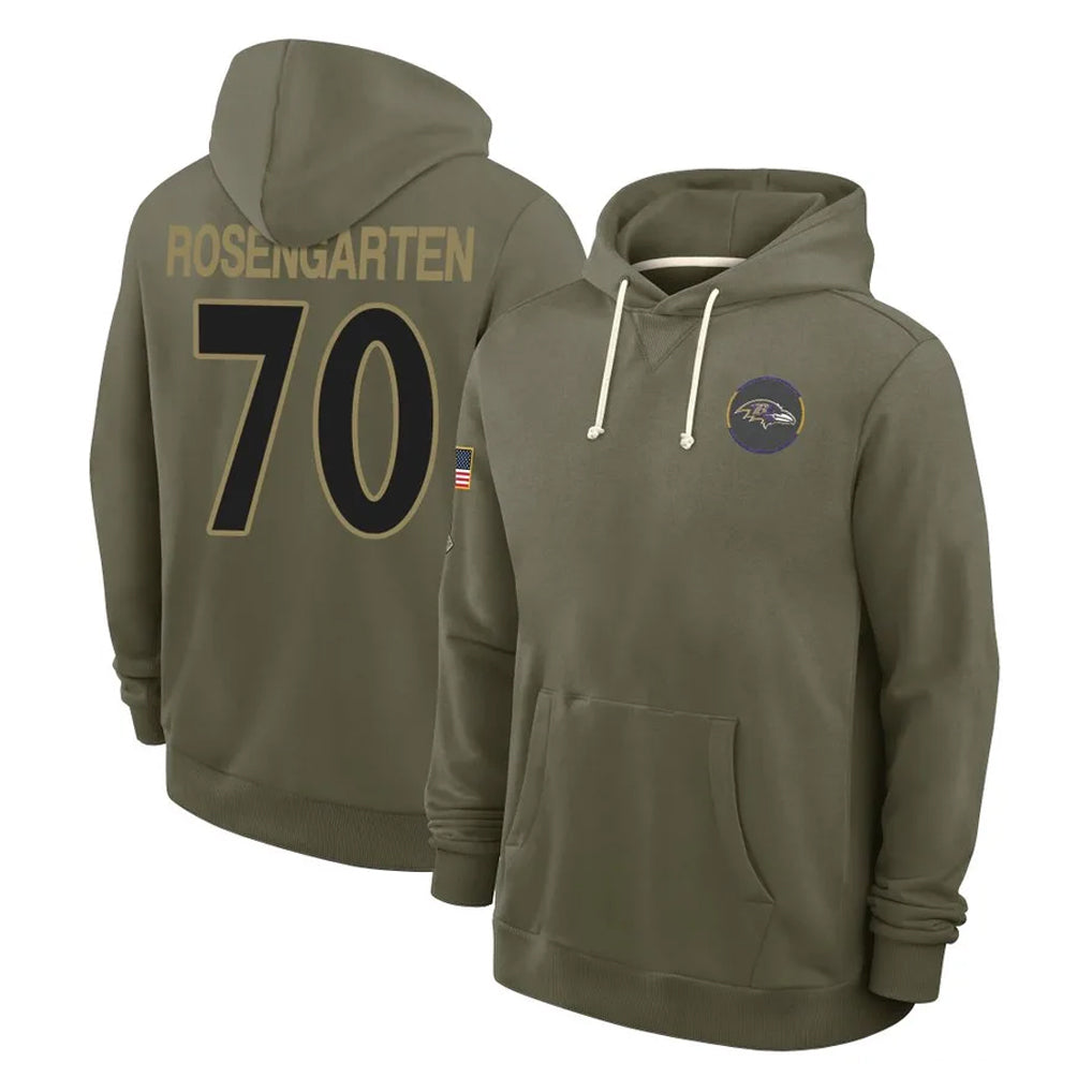 B.Ravens #70 Roger Rosengarten Player Olive Salute to Service Hoodie Odoa Stitched Jerseys