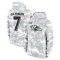 B.Ravens #7 Rashod Bateman Player Arctic Camo Salute to Service Pullover Hoodie Odoa Stitched Jerseys