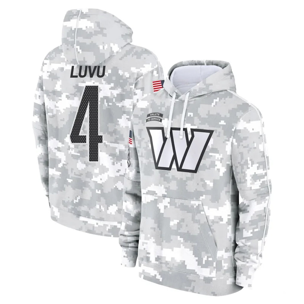 W.Commanders #4 Frankie Luvu Player Arctic Camo Limited Salute to Service Pullover Hoodies Game Odoa Stitched Jerseys