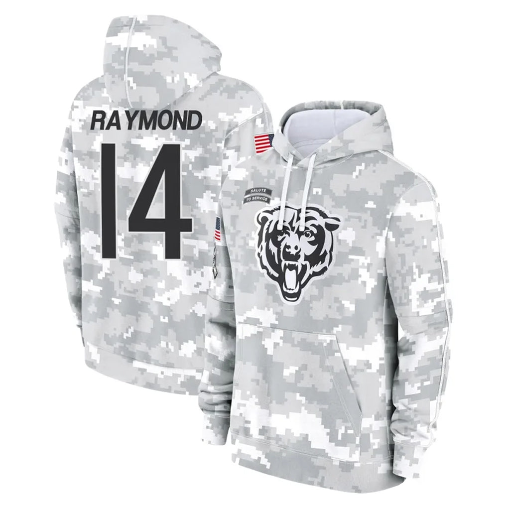 C.Bears #14 Kalif Raymond Player Arctic Camo Salute to Service Pullover Hoodies Limited Odoa Stitched Jerseys