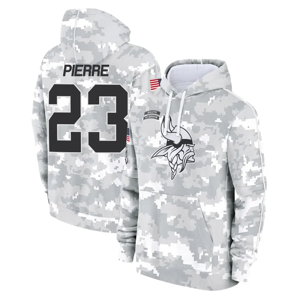M.Vikings #23 James Pierre Player Arctic Camo Salute to Service Pullover Hoodies Limited Game Odoa Stitched Jerseys