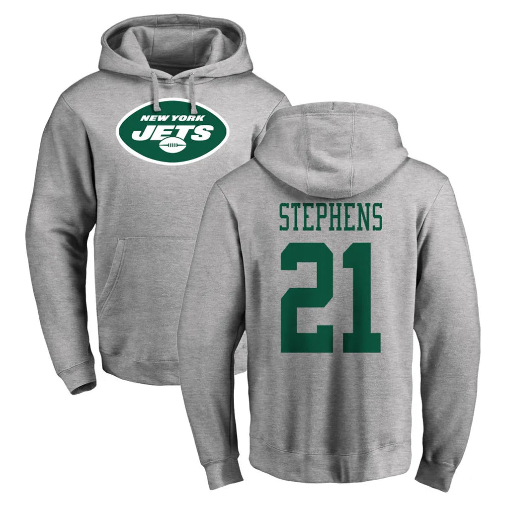 NY.Jets #21 Brandon Stephens Player Gray LOGO Pullover Hoodies Limited Game Odoa Stitched Jerseys