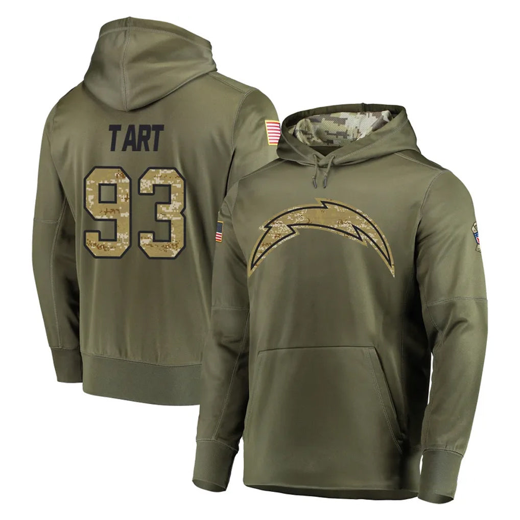 LA.Chargers #93 Teair Tart Player Olive Salute to Service Pullover Hoodies Home Game Odoa Stitched Jerseys