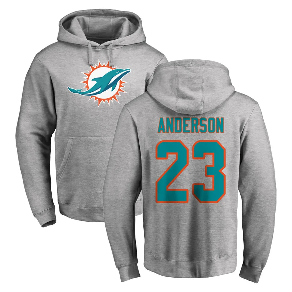M.Dolphins #23 Zayne Anderson Player Gray LOGO Pullover Hoodies Limited Odoa Stitched Jerseys