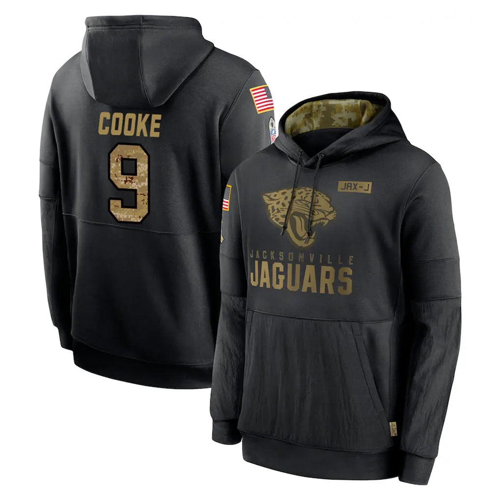 J.Jaguars #9 Logan Cooke Player Black Salute to Service Hoodies Limited Game Odoa Stitched Jerseys