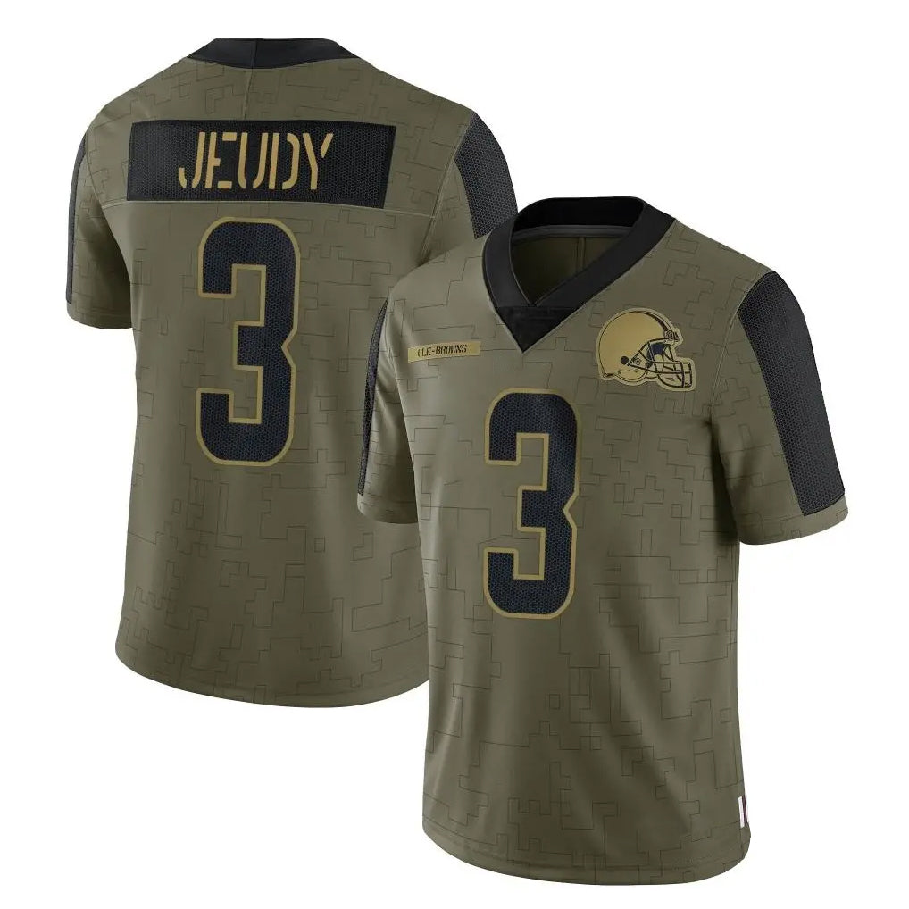 C.Browns #3 Jerry Jeudy Player Olive Salute to Service Limited Home Game Odoa Stitched Jerseys