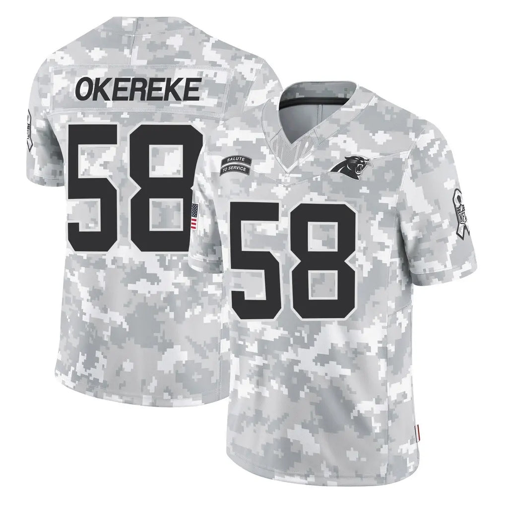 C.Panthers #58 Bobby Okereke Player Arctic Camo Salute to Service Limited Game Odoa Stitched Jerseys