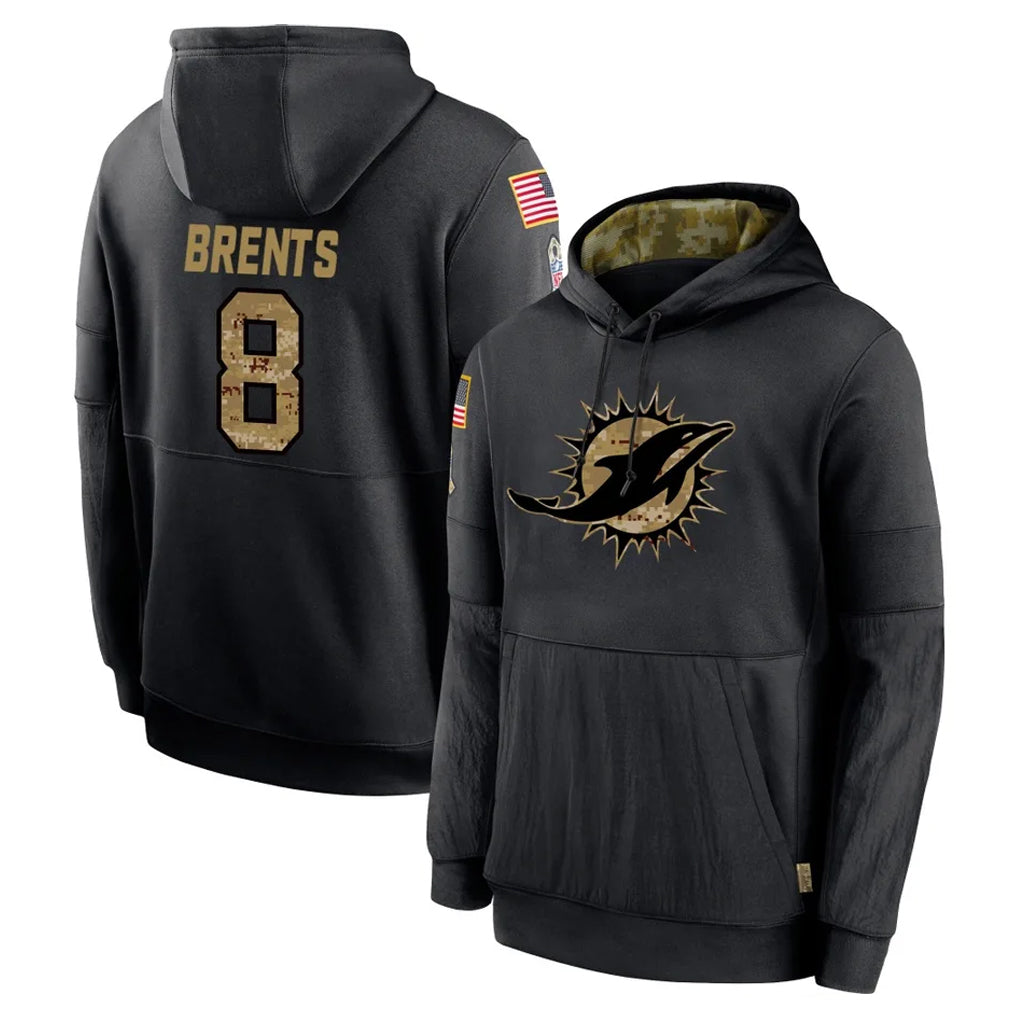 M.Dolphins #8 JuJu Brents Player Black Salute to Service Hoodies Limited Game Odoa Stitched Jerseys