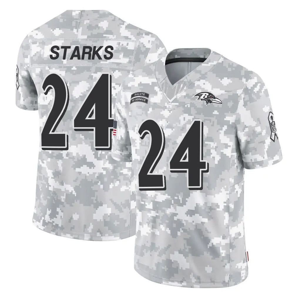 B.Ravens #24 Malaki Starks Player Arctic Camo Salute to Service Limited Odoa Stitched Jerseys