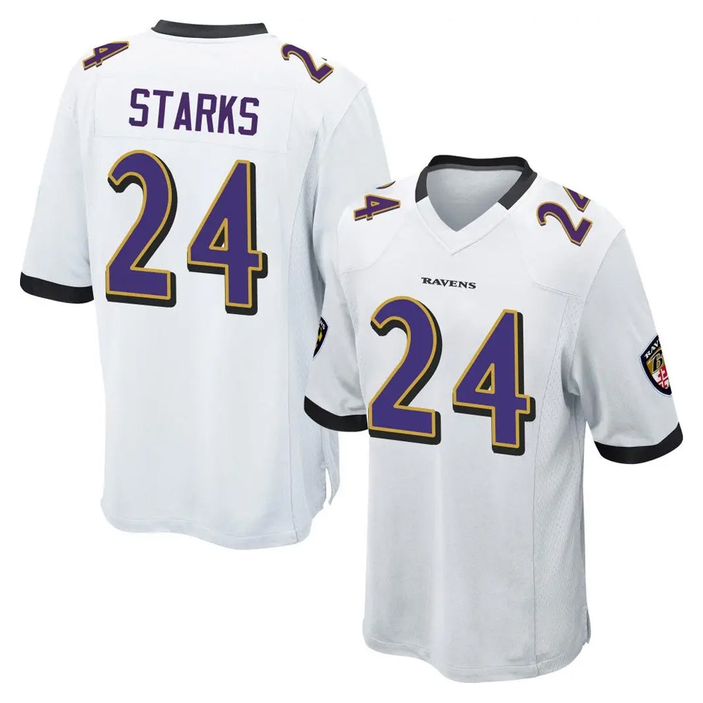 B.Ravens #24 Malaki Starks Player White Alternate Home Game Odoa Stitched Jerseys