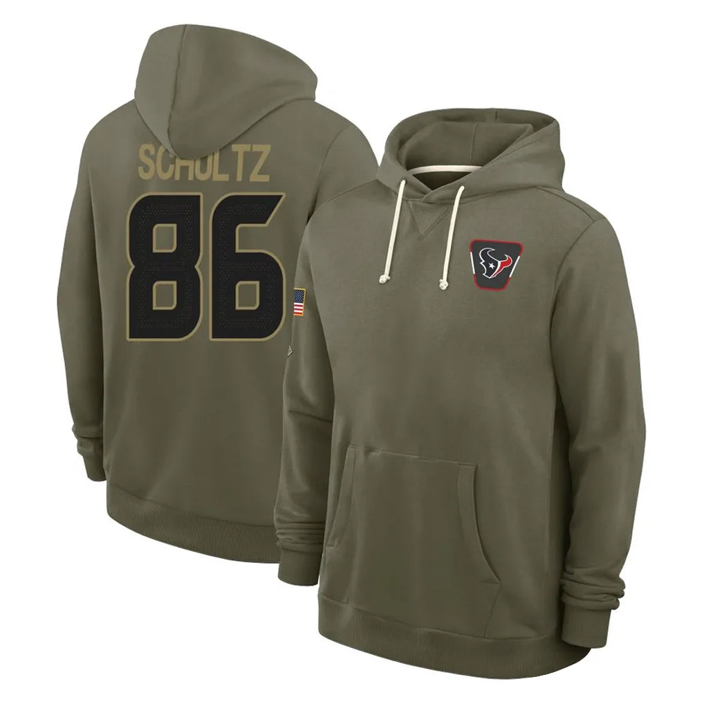 H.Texans #86 Dalton Schultz Player Olive Salute to Service Pullover Hoodies Limited Odoa Stitched Jerseys