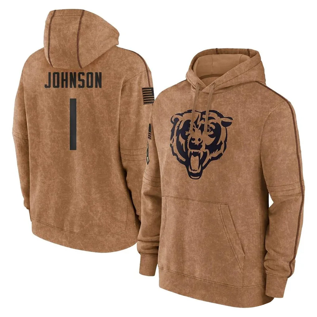 C.Bears #1 Jaylon Johnson Player Brown Salute to Service Pullover Hoodies Limited Odoa Stitched Jerseys