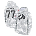 LA.Rams #77 Alaric Jackson Player Arctic Camo Salute to Service Hoodies Limited Game Odoa Stitched Jerseys