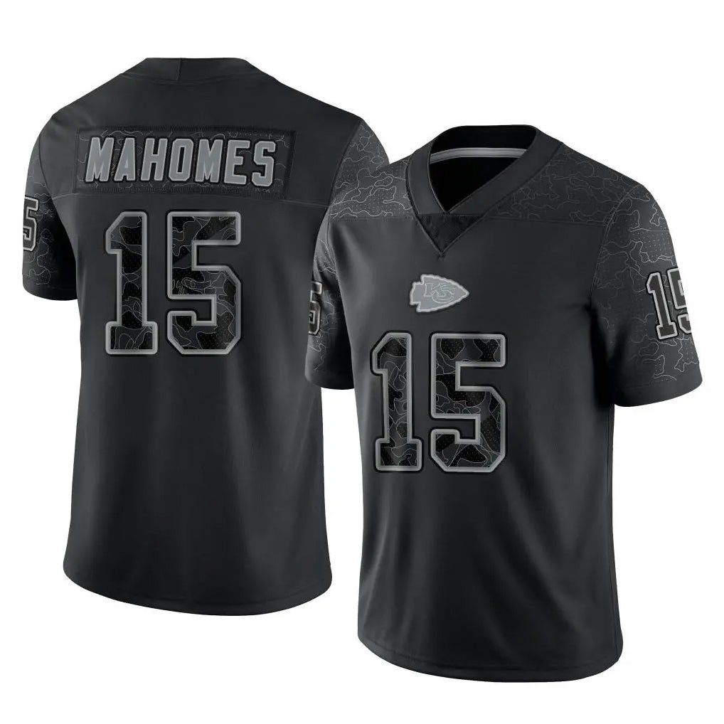 KC.Chiefs #15 Patrick Mahomes Player Black Limited Reflective Game Odoa Stitched Jerseys