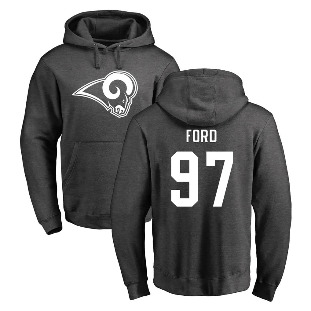 LA.Rams #97 Poona Ford Player Gray Pullover Hoodie Limited Game Odoa Stitched Jerseys