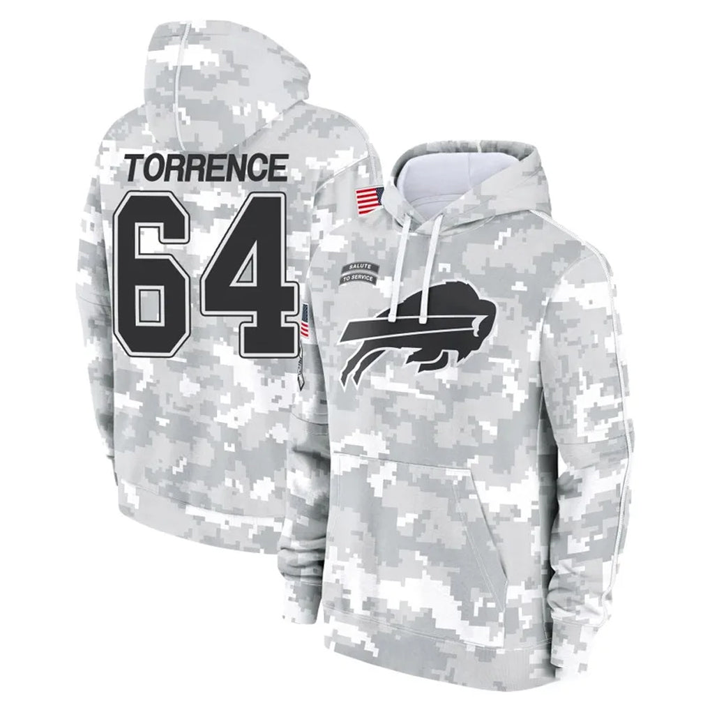 B.Bills #64 O'Cyrus Torrence Player Arctic Camo Salute to Service Hoodies Odoa Stitched Jerseys