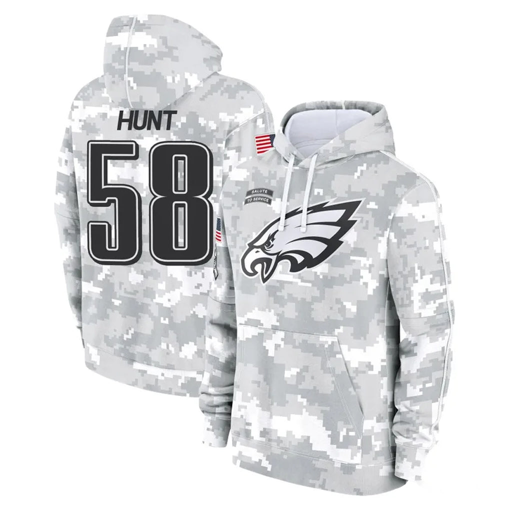 P.Eagles #58 Jalyx Hunt Player Arctic Camo Salute to Service Pullover Hoodies Limited Game Odoa Stitched Jerseys