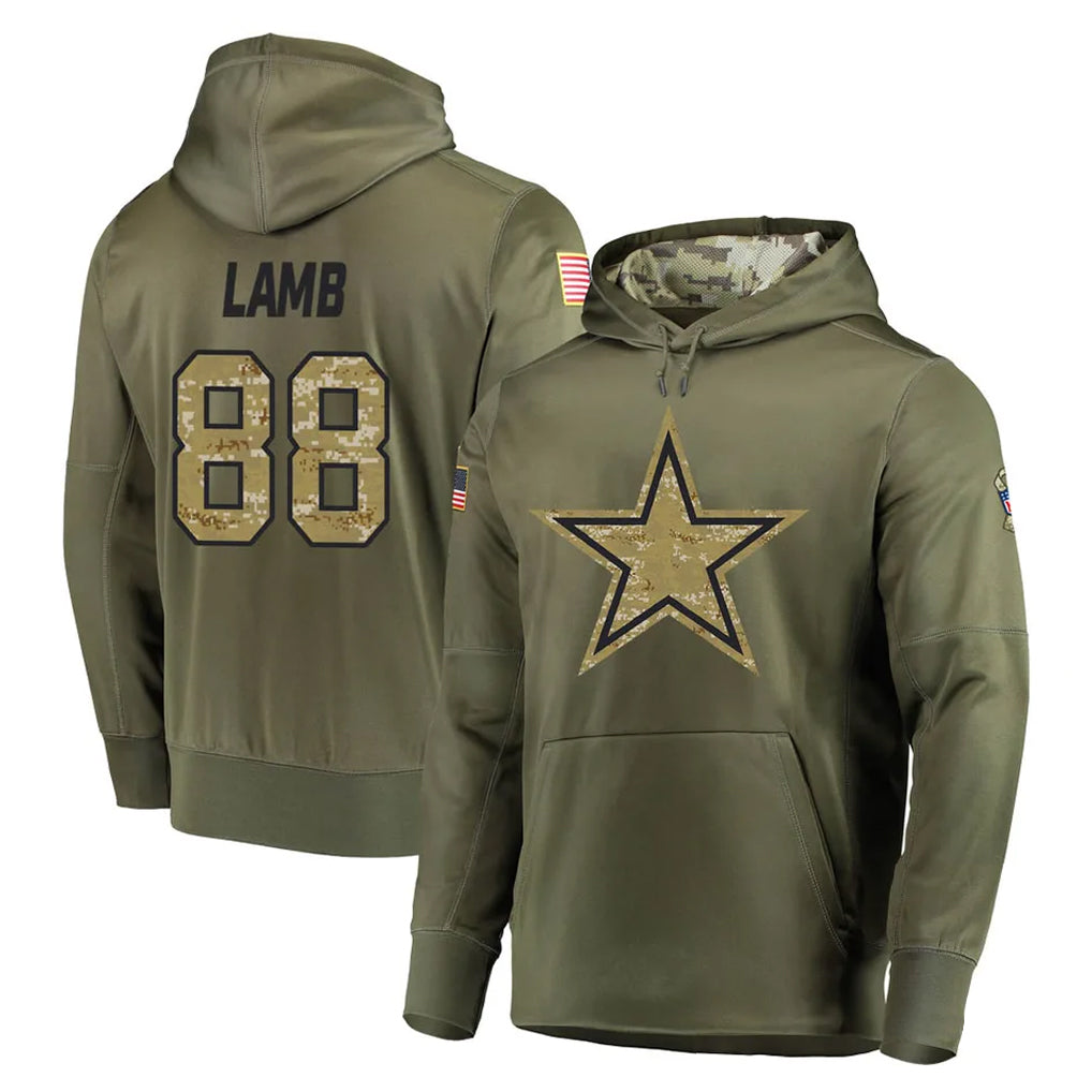D.Cowboys #88 CeeDee Lamb Player Olive Salute to Service Pullover Hoodies Home Game Odoa Stitched Jerseys