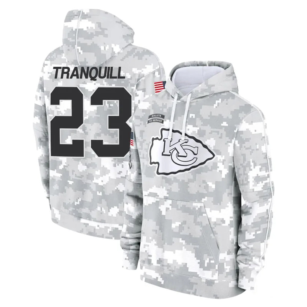 KC.Chiefs #23 Drue Tranquill Player Arctic Camo Salute to Service Hoodies Limited Game Odoa Stitched Jerseys