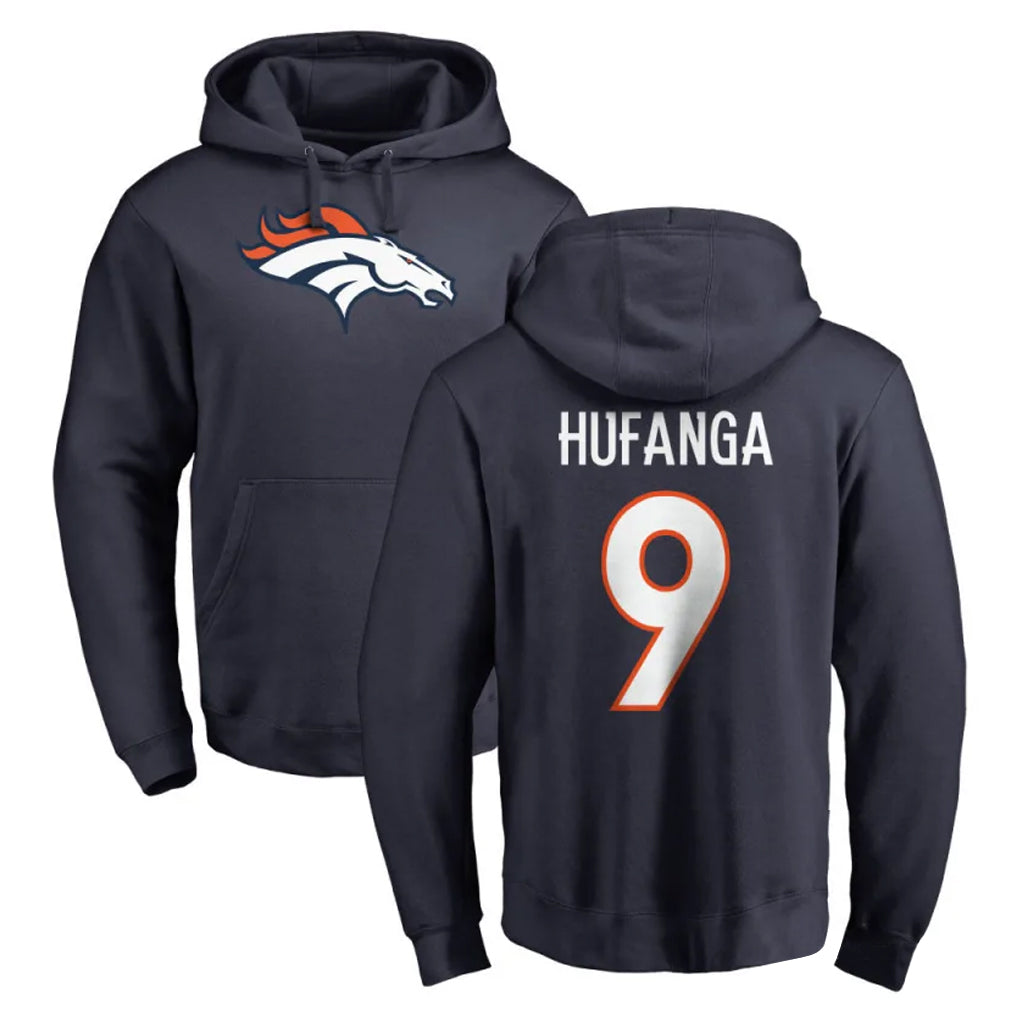 D.Broncos #9 Talanoa Hufanga Player Navy Pullover Hoodie Limited Odoa Stitched Jerseys