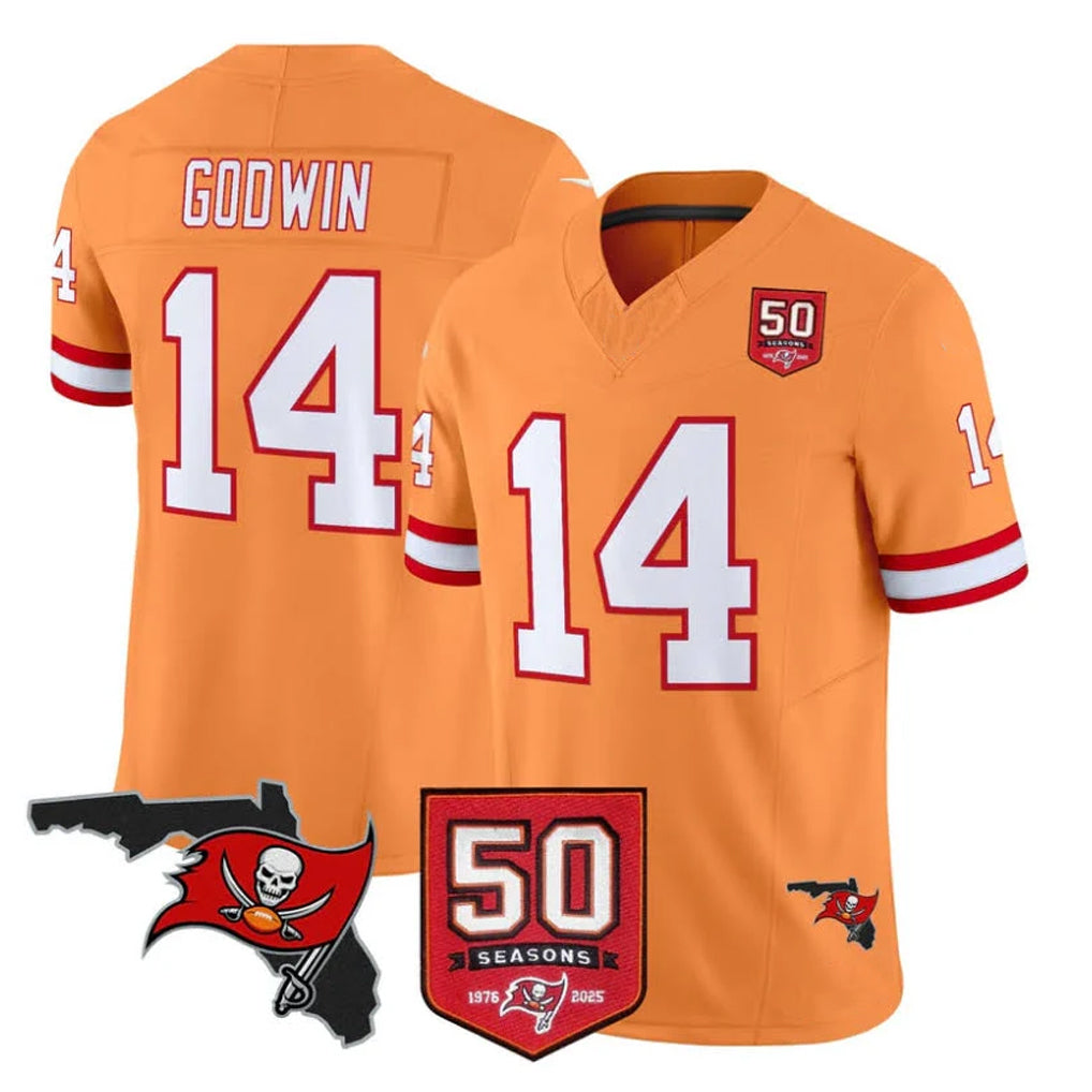 TB.Buccaneers #14 Chris Godwin Jr. Player Orange 50th Season Vapor Limited Home Game Odoa Stitched Jerseys