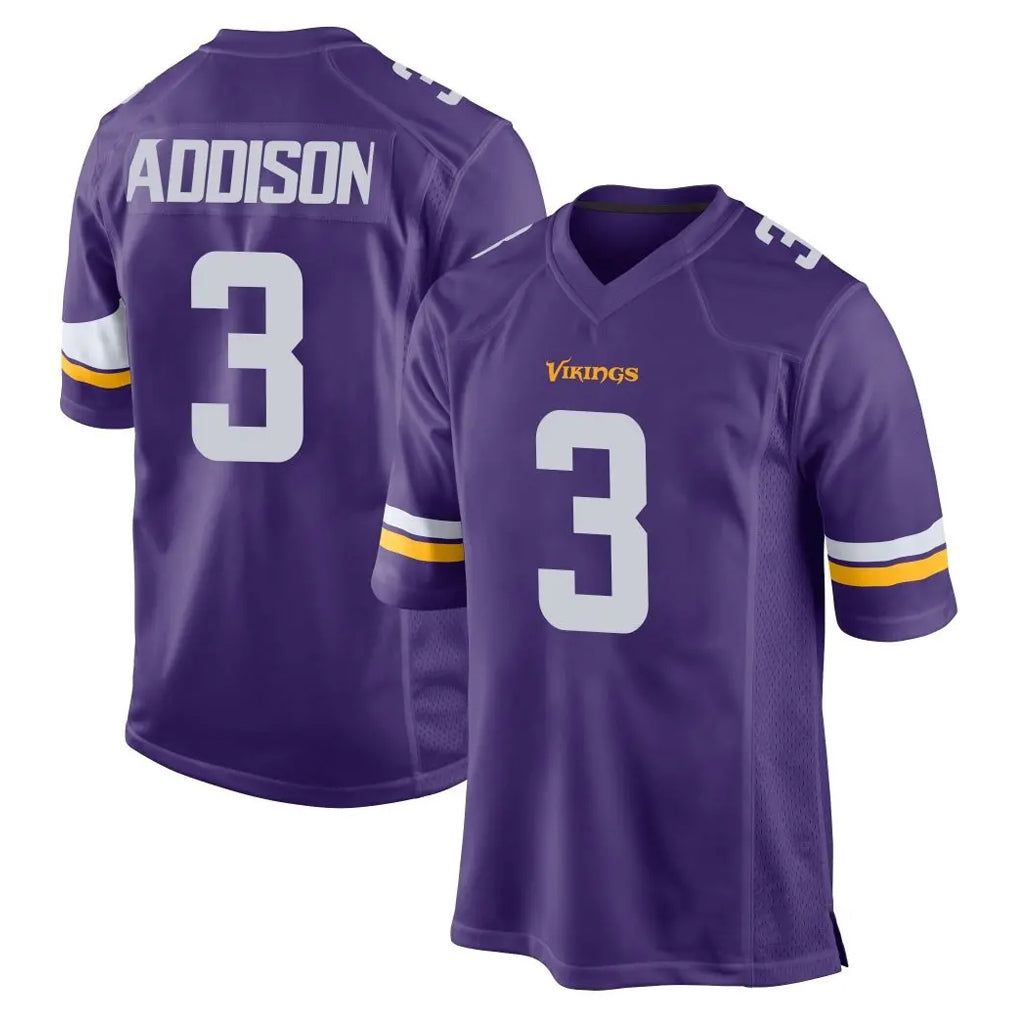 M.Vikings #3 Jordan Addison Player Purple Home Game Odoa Stitched Jerseys