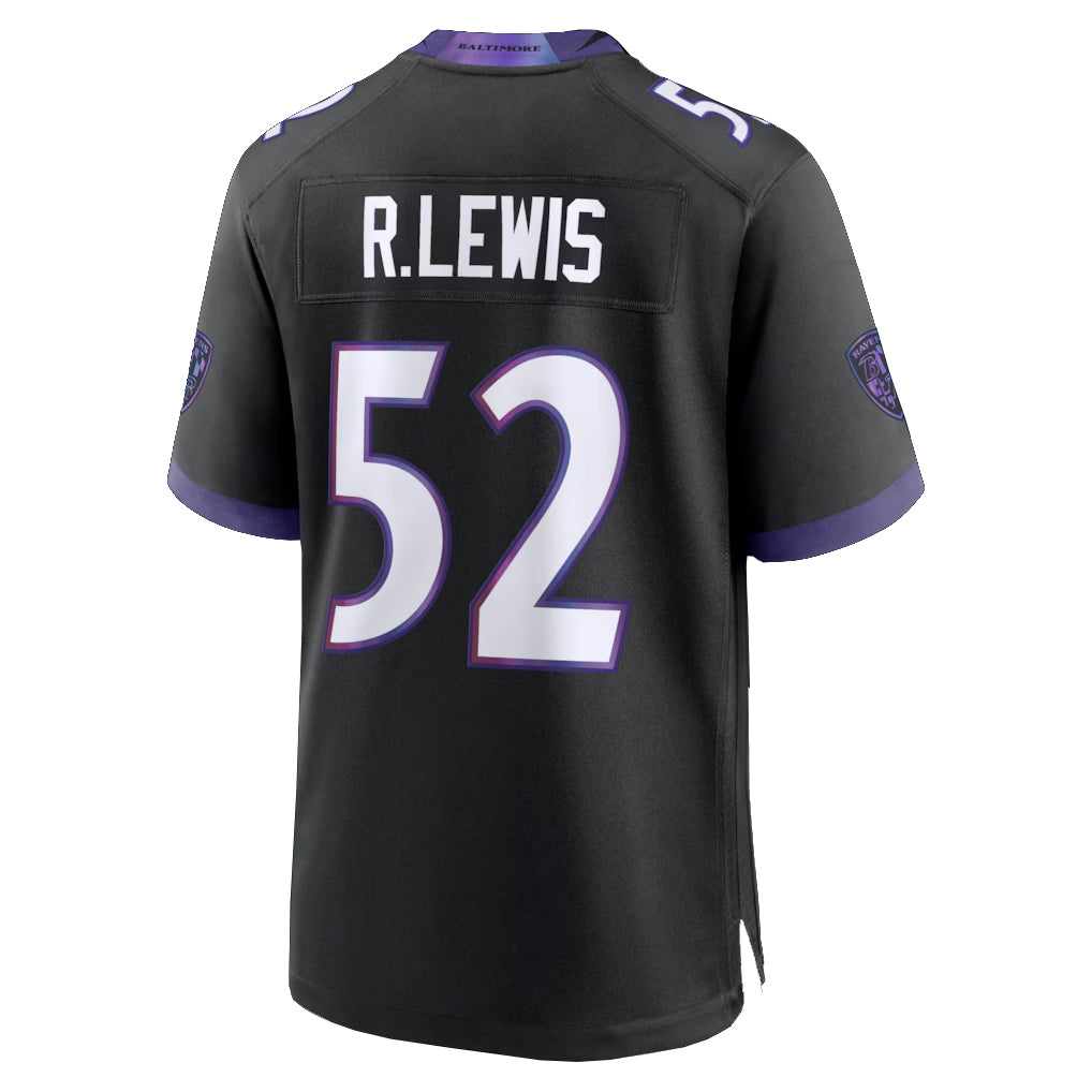 B.Ravens #52 Ray Lewis Player Black Home Game Odoa Stitched Jerseys