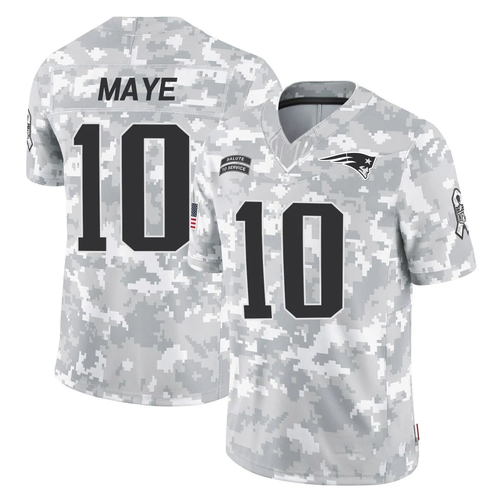 NE.Patriots #10 Drake Maye Player Arctic Camo Salute To Service Limited Game Odoa Stitched Jerseys