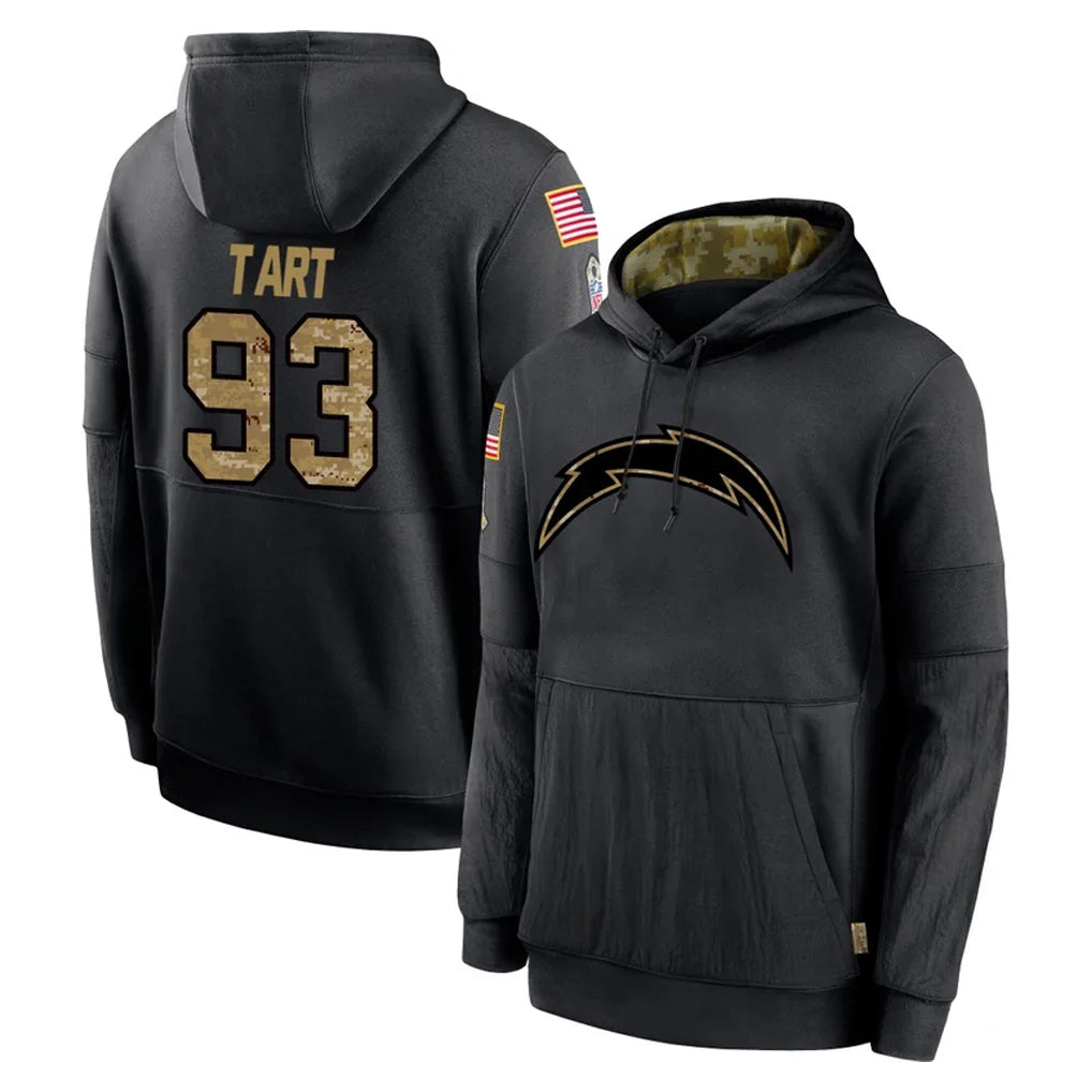 LA.Chargers #93 Teair Tart Player Black Salute to Service Hoodies Limited Game Odoa Stitched Jerseys