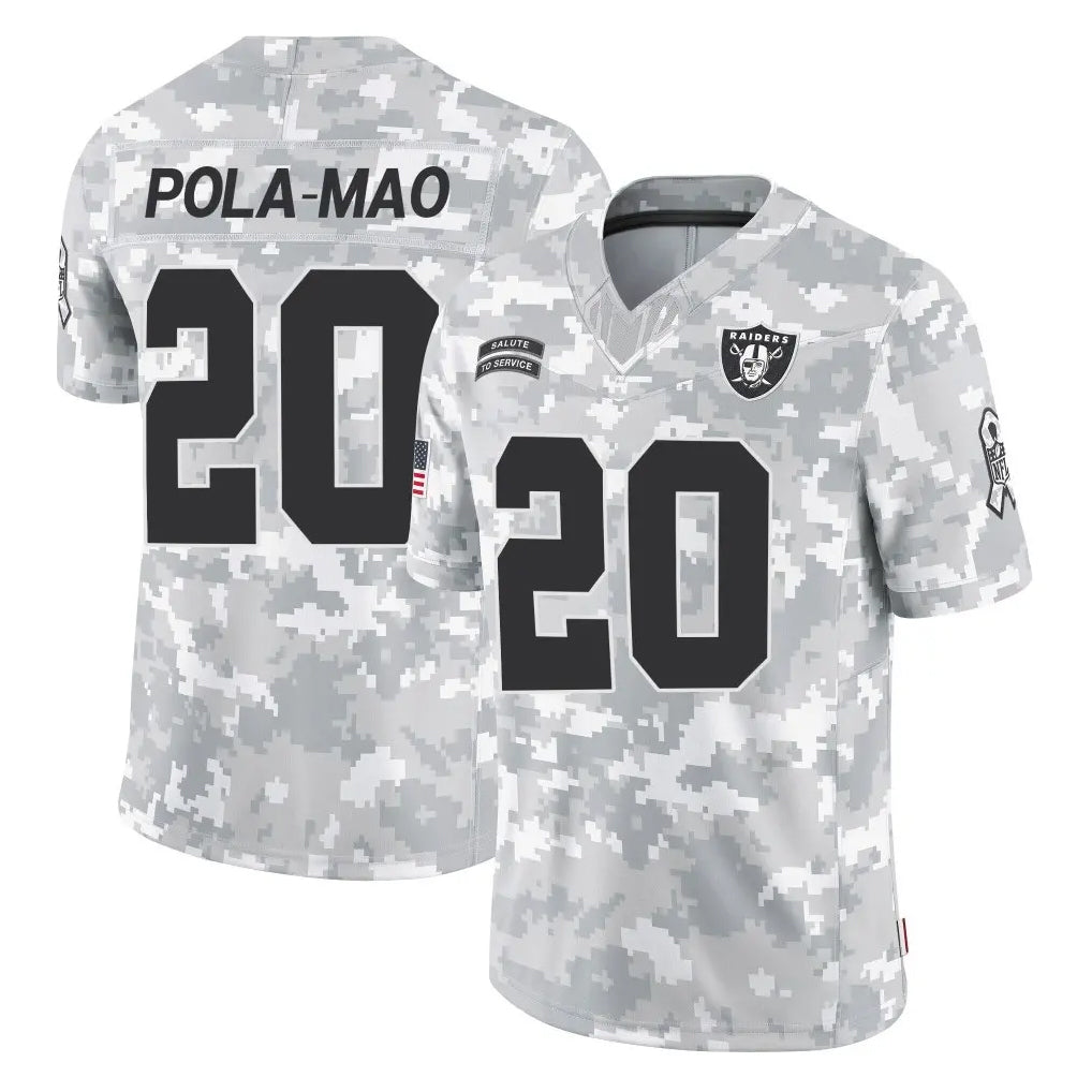 LV.Raiders #20 Isaiah Pola-Mao Player Arctic Camo Salute To Service Limited Game Odoa Stitched Jerseys